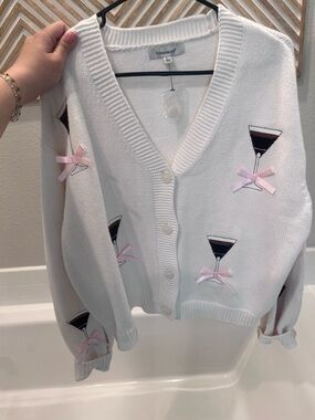 Francesca's Cardigan with Pink Bow & Cocktail Embroidery